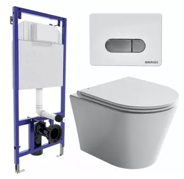 Комплект 3 в 1 инсталляция Berges Wasserhaus Novum D7 + Унитаз подвесной Ceramica Nova Forma CN3011 + кнопка хром