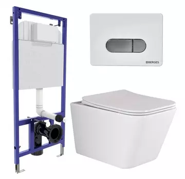 Комплект 3 в 1 инсталляция Berges Wasserhaus Novum D7 + Унитаз подвесной Ceramica Nova Metric Rimless CN3007 + кнопка хром