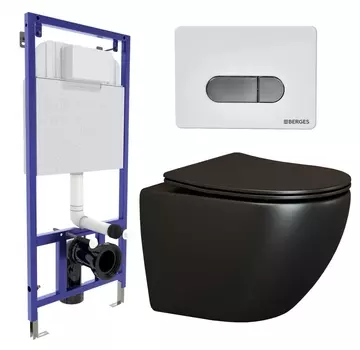 Комплект 3 в 1 инсталляция Berges Wasserhaus Novum D7 + Унитаз подвесной Ceramica Nova Metropol CN4002MB + кнопка хром