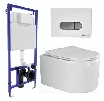 Комплект 3 в 1 инсталляция Berges Wasserhaus Novum D7 + Унитаз подвесной Ceramica Nova Moments CN3003 + кнопка хром