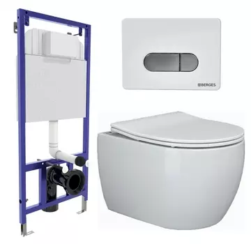 Комплект 3 в 1 инсталляция Berges Wasserhaus Novum D7 + Унитаз подвесной Ceramica Nova Play CN3001 + кнопка хром