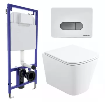 Комплект 3 в 1 инсталляция Berges Wasserhaus Novum D7 + Унитаз подвесной Enio Binario + кнопка хром