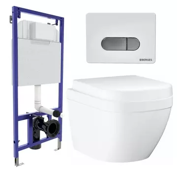 Комплект 3 в 1 инсталляция Berges Wasserhaus Novum D7 + Унитаз подвесной Grohe Euro Ceramic 39206000 + кнопка хром