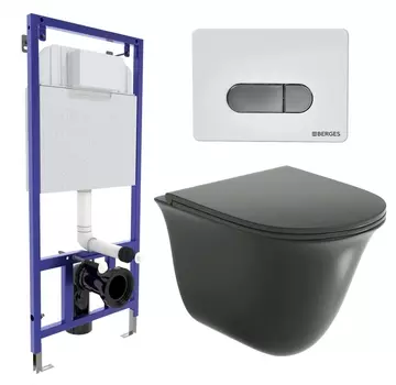 Комплект 3 в 1 инсталляция Berges Wasserhaus Novum D7 + Унитаз подвесной Grossman GR-4412BMS + кнопка хром