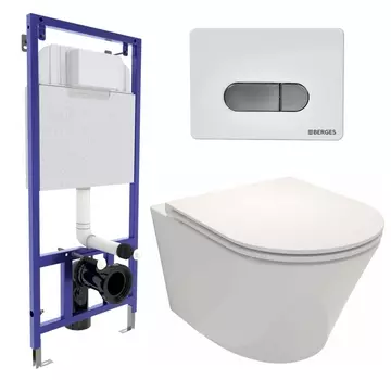 Комплект 3 в 1 инсталляция Berges Wasserhaus Novum D7 + Унитаз подвесной Jacob Delafon Rodin+ EDY102-00 + кнопка хром