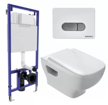 Комплект 3 в 1 инсталляция Berges Wasserhaus Novum D7 + Унитаз подвесной Jacob Delafon Struktura EDE102-00 + кнопка хром