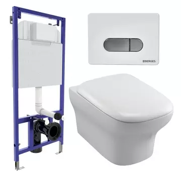 Комплект 3 в 1 инсталляция Berges Wasserhaus Novum D7 + Унитаз подвесной Jacob Delafon Vox EDM102-00 + кнопка хром