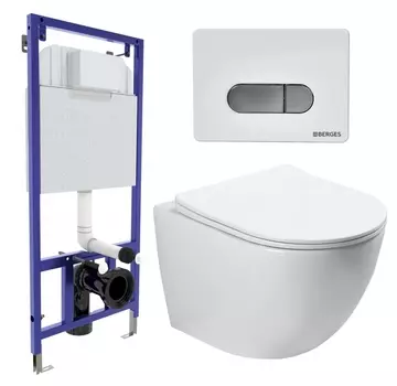 Комплект 3 в 1 инсталляция Berges Wasserhaus Novum D7 + Унитаз подвесной SantiLine SL-5005 + кнопка хром