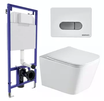 Комплект 3 в 1 инсталляция Berges Wasserhaus Novum D7 + Унитаз подвесной SantiLine SL-5007 + кнопка хром