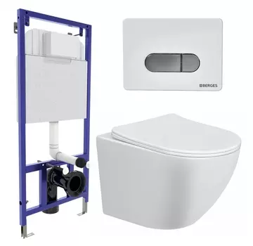 Комплект 3 в 1 инсталляция Berges Wasserhaus Novum D7 + Унитаз подвесной Taliente Amato AM25010 + кнопка хром