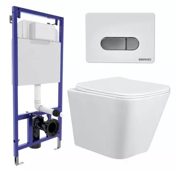 Комплект 3 в 1 инсталляция Berges Wasserhaus Novum D7 + Унитаз подвесной Taliente Correto CR25200 + кнопка хром