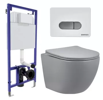 Комплект 3 в 1 инсталляция Berges Wasserhaus Novum D7 + Унитаз подвесной Vincea Globo VT1-14SMG + кнопка хром