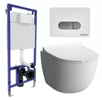 Комплект 3 в 1 инсталляция Berges Wasserhaus Novum D7 + Унитаз подвесной VitrA Sento 7748В003-0075 + кнопка хром
