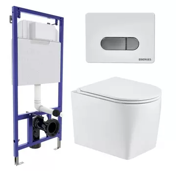 Комплект 3 в 1 инсталляция Berges Wasserhaus Novum D7 + Унитаз подвесной WeltWasser Nesenbach 004 GL-WT + кнопка хром