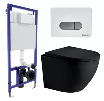 Комплект 3 в 1 инсталляция Berges Wasserhaus Novum D7 + Унитаз подвесной Weltwasser WW Merzbach 043 MT-BL + кнопка хром