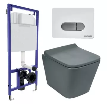 Комплект 3 в 1 инсталляция Berges Wasserhaus Novum D7 + Унитаз подвесной Weltwasser WW SK Gelbach 041 MT-GR + кнопка хром