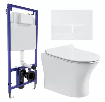 Комплект 3 в 1 инсталляция Berges Wasserhaus Novum L1 + Подвесной безободковый унитаз CeruttiSpa Bernina aria CT7191 + кнопка белая