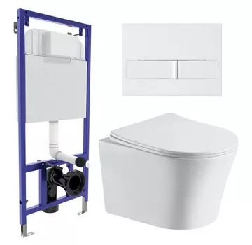 Комплект 3 в 1 инсталляция Berges Wasserhaus Novum L1 + Подвесной унитаз CeruttiSpa Adige Aria CT7837 + кнопка белая