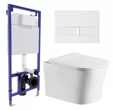 Комплект 3 в 1 инсталляция Berges Wasserhaus Novum L1 + Подвесной унитаз CeruttiSpa Marmolada aria CT7778 + кнопка белая