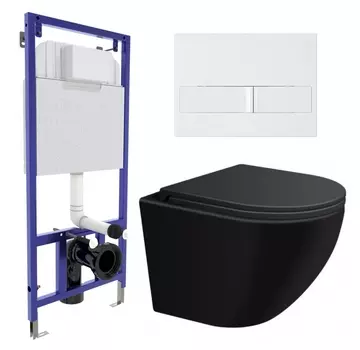 Комплект 3 в 1 инсталляция Berges Wasserhaus Novum L1 + Подвесной унитаз SinteSi EVI + кнопка белая