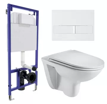 Комплект 3 в 1 инсталляция Berges Wasserhaus Novum L1 + Подвесной унитаз WeltWasser Baarbach 004 GL-WT + кнопка белая