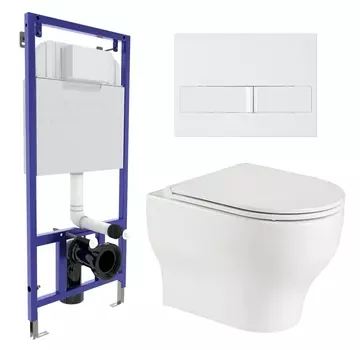 Комплект 3 в 1 инсталляция Berges Wasserhaus Novum L1 + Подвесной унитаз WeltWasser Erlenbach 004 GL-WT + кнопка белая
