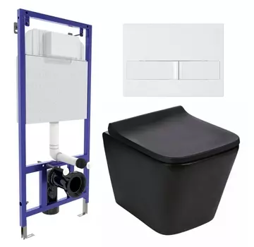 Комплект 3 в 1 инсталляция Berges Wasserhaus Novum L1 + Подвесной унитаз WeltWasser Gelbach 041 MT-BL + кнопка белая