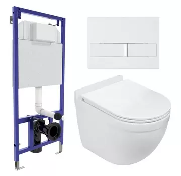 Комплект 3 в 1 инсталляция Berges Wasserhaus Novum L1 + Подвесной унитаз WeltWasser Heimbach 043 GL-WT + кнопка белая