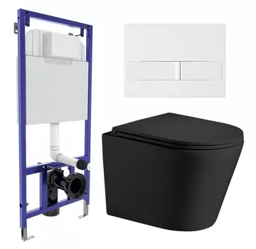 Комплект 3 в 1 инсталляция Berges Wasserhaus Novum L1 + Подвесной унитаз WeltWasser Salzbach 043 MT-BL + кнопка белая