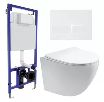 Комплект 3 в 1 инсталляция Berges Wasserhaus Novum L1 + Унитаз подвесной Акватек Европа AQ1900-00 + кнопка белая