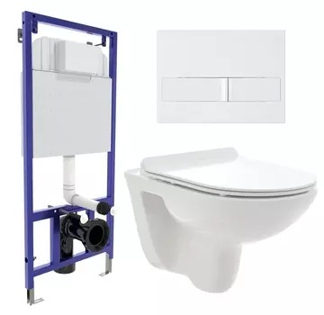 Комплект 3 в 1 инсталляция Berges Wasserhaus Novum L1 + Унитаз подвесной AQUAme AQM2008 + кнопка белая