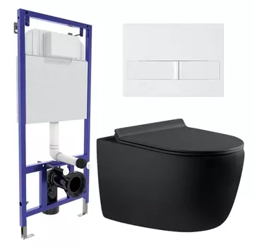 Комплект 3 в 1 инсталляция Berges Wasserhaus Novum L1 + Унитаз подвесной Aquanet Cetus 287008 + кнопка белая