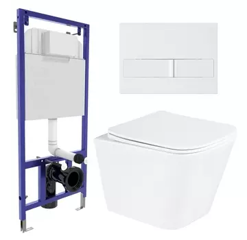 Комплект 3 в 1 инсталляция Berges Wasserhaus Novum L1 + Унитаз подвесной BelBagno Due BB3103CHR/SC + кнопка белая