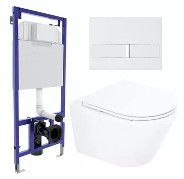 Комплект 3 в 1 инсталляция Berges Wasserhaus Novum L1 + Унитаз подвесной BelBagno Tre BB8001CHR/SC + кнопка белая