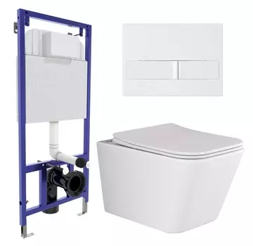 Комплект 3 в 1 инсталляция Berges Wasserhaus Novum L1 + Унитаз подвесной Ceramica Nova Metric Rimless CN3007 + кнопка белая