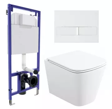 Комплект 3 в 1 инсталляция Berges Wasserhaus Novum L1 + Унитаз подвесной Enio Binario + кнопка белая