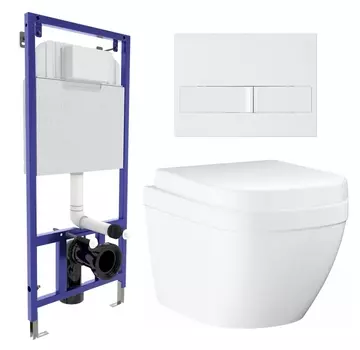 Комплект 3 в 1 инсталляция Berges Wasserhaus Novum L1 + Унитаз подвесной Grohe Euro Ceramic 39206000 + кнопка белая