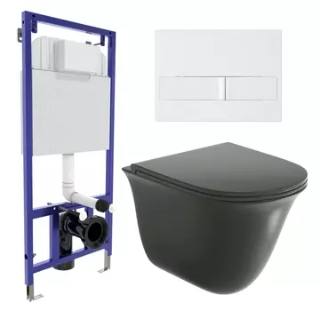 Комплект 3 в 1 инсталляция Berges Wasserhaus Novum L1 + Унитаз подвесной Grossman GR-4412BMS + кнопка белая