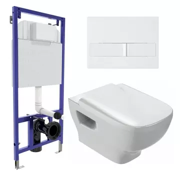 Комплект 3 в 1 инсталляция Berges Wasserhaus Novum L1 + Унитаз подвесной Jacob Delafon Struktura EDE102-00 + кнопка белая