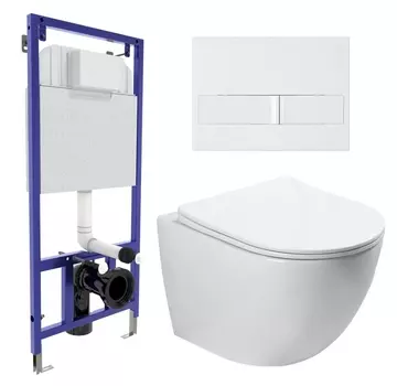 Комплект 3 в 1 инсталляция Berges Wasserhaus Novum L1 + Унитаз подвесной SantiLine SL-5005 + кнопка белая