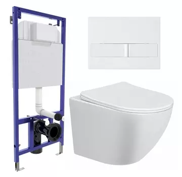 Комплект 3 в 1 инсталляция Berges Wasserhaus Novum L1 + Унитаз подвесной Taliente Amato AM25010 + кнопка белая