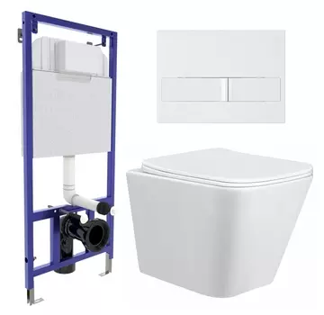 Комплект 3 в 1 инсталляция Berges Wasserhaus Novum L1 + Унитаз подвесной Taliente Correto CR25200 + кнопка белая