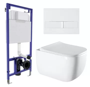 Комплект 3 в 1 инсталляция Berges Wasserhaus Novum L1 + Унитаз подвесной Vincea Form VT1-35 + кнопка белая