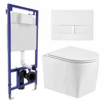 Комплект 3 в 1 инсталляция Berges Wasserhaus Novum L1 + Унитаз подвесной WeltWasser Nesenbach 004 GL-WT + кнопка белая