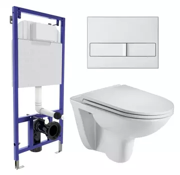 Комплект 3 в 1 инсталляция Berges Wasserhaus Novum L2 + Подвесной унитаз WeltWasser Baarbach 004 GL-WT + кнопка хром матовая