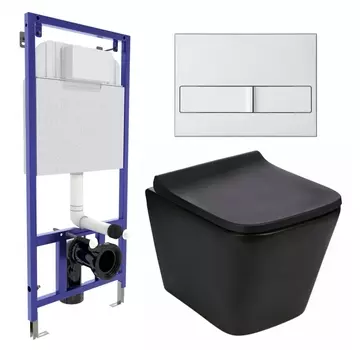 Комплект 3 в 1 инсталляция Berges Wasserhaus Novum L2 + Подвесной унитаз WeltWasser Gelbach 041 MT-BL + кнопка хром матовая