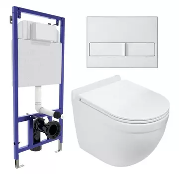 Комплект 3 в 1 инсталляция Berges Wasserhaus Novum L2 + Подвесной унитаз WeltWasser Heimbach 041 GL-WT + кнопка хром матовая