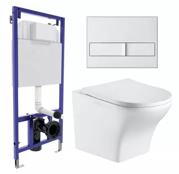 Комплект 3 в 1 инсталляция Berges Wasserhaus Novum L2 + Подвесной унитаз WeltWasser Odenbach 004 GL-WT + кнопка хром матовая