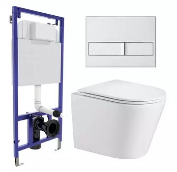 Комплект 3 в 1 инсталляция Berges Wasserhaus Novum L2 + Подвесной унитаз WeltWasser Salzbach 041 GL-WT + кнопка хром матовая