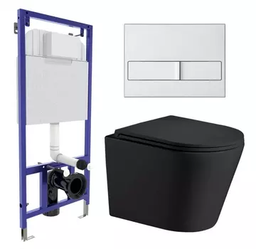 Комплект 3 в 1 инсталляция Berges Wasserhaus Novum L2 + Подвесной унитаз WeltWasser Salzbach 041 MT-BL + кнопка хром матовая